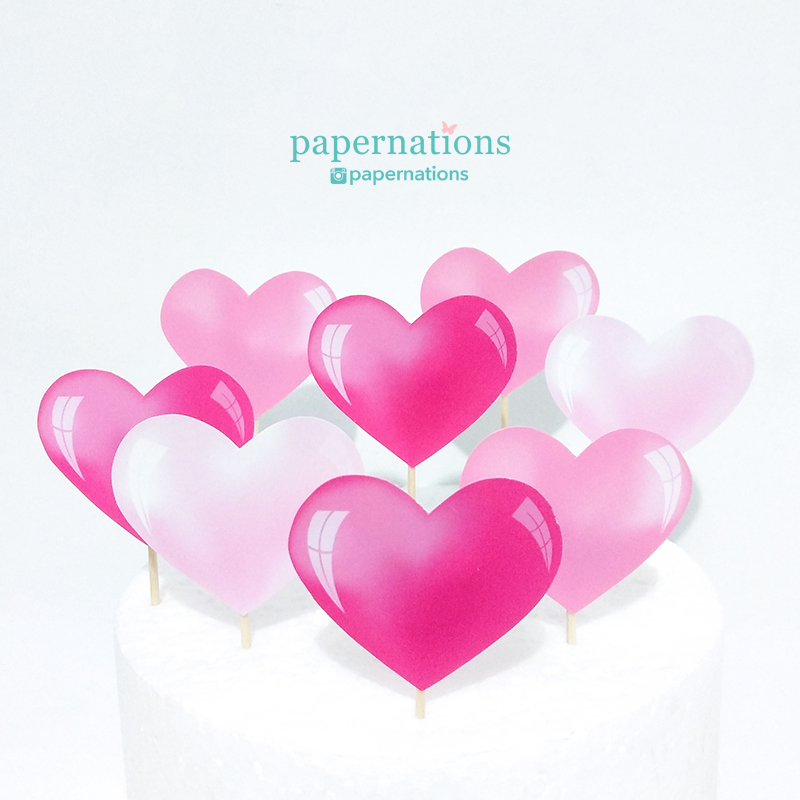 Pinky Hearts Cupcake Toppers